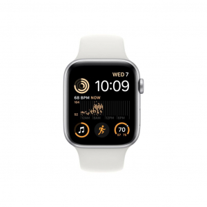 Apple Watch SE (2022) GPS + Cellular 44mm ezüstszínű alumíniumtok, fehér sportszíj (MNQ23CM/A)