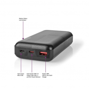 Nedis UPBKPD20000BK Power Bank 20000mAh fekete