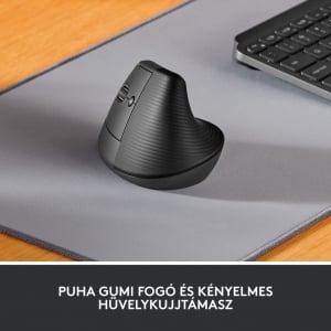 Logitech Lift balkezes függőleges ergonómikus vezeték nélküli egér grafitszürke (910-006474)