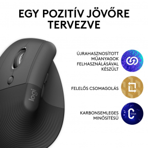 Logitech Lift balkezes függőleges ergonómikus vezeték nélküli egér grafitszürke (910-006474)
