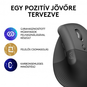 Logitech Lift jobbkezes függőleges ergonómikus vezeték nélküli egér grafitszürke (910-006473)