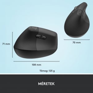 Logitech Lift balkezes függőleges ergonómikus vezeték nélküli egér grafitszürke (910-006474)