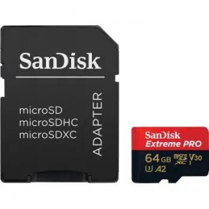 64GB microSDXC Sandisk Extreme Pro CL10 A2 V30 + adapter (SDSQXCU-064G-GN6MA / 214503)