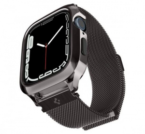 Spigen Metal Fit Pro Apple Watch 8/7 45mm fém szíj tokkal grafit fekete (ACS04585)
