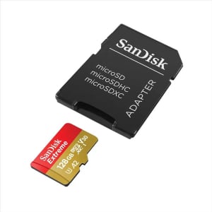 128GB microSDXC Sandisk Extreme CL10 A2 V30 + adapter (SDSQXAA-128G-GN6MA / 121586)