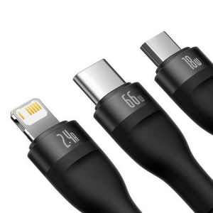 Baseus Flash Series 2 3 az 1-ben USB-A --> USB-C/micro USB/Lightning  66W 1.2m fekete (CASS040001)