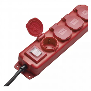 EMOS P14201 kapcsolós hosszabbító 4 aljzat, 10m piros-fekete