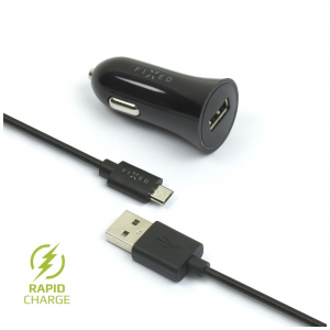 FIXED USB-A autós töltő 12W + USB-A - microUSB kábel fekete (FIXCC-UM-BK)