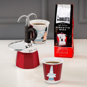 Bialetti mini Express Magrite 2 szem&eacute;lyes k&aacute;v&eacute;főző szett v&ouml;r&ouml;s (1406/MR)