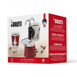Bialetti mini Express Magrite 2 szem&eacute;lyes k&aacute;v&eacute;főző szett v&ouml;r&ouml;s (1406/MR)