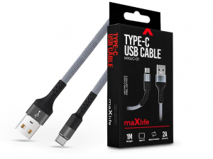 Maxlife TF-0176 USB - USB Type C textil borítású adat- és töltőkábel 1m szürke-fekete