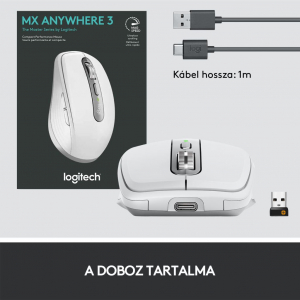 Logitech MX Anywhere 3 vezeték nélküli bluetooth egér halványszürke (Logi bolt támogatás) (910-006216)