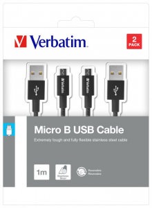 Verbatim MicroUSB - USB-A adat- &eacute;s t&ouml;ltők&aacute;bel 100cm fekete, 2db (48874)