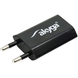 Akyga USB-s h&aacute;l&oacute;zati t&ouml;ltő adapter USB 5V/1A fekete  (AK-CH-03BK)