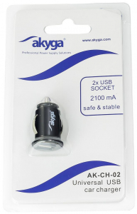 Akyga szivargyújtó adapter 2x USB 5V/2.1A  (AK-CH-02)