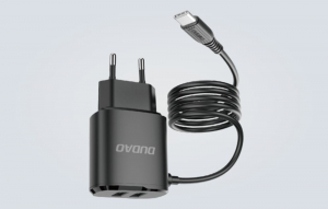 Dudao A2Pro 2x USB-A  h&aacute;l&oacute;zati t&ouml;ltő + USB-C k&aacute;bel fekete (6970379610299)