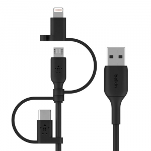 Belkin BoostCharge USB-A - USB-C/Micro-USB/Lightning k&aacute;bel fekete (CAC001bt1MBK)