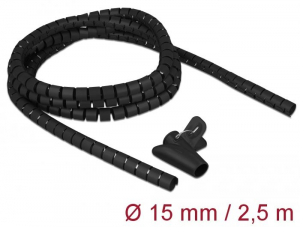 Delock spir&aacute;lis k&aacute;belburkolat, beh&uacute;z&oacute; eszk&ouml;zzel 2,5m x 15mm fekete (18835)