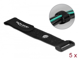 Delock befűzős k&aacute;belk&ouml;tegelő t&eacute;pőz&aacute;rral 190x25mm 5db fekete (19543)