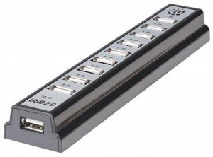 Manhattan USB 2.0 Hub 10 portos fekete + tápegység (161572)