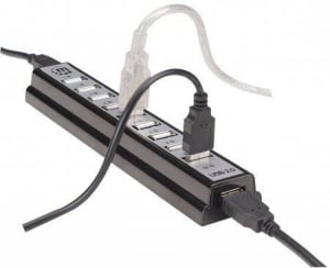 Manhattan USB 2.0 Hub 10 portos fekete + tápegység (161572)