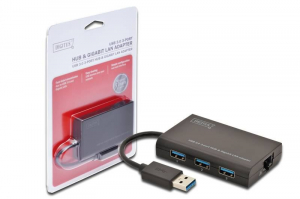 Digitus USB 3.0 3-port Hub és LAN adapter (DA-70250)