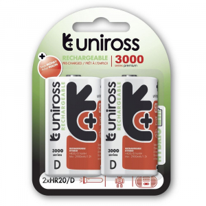 Uniross D/g&oacute;li&aacute;t 1,2V 3000mAh Ni-MH HYBRIO akkumul&aacute;tor 2db/bliszter (UH2D3000)