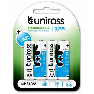 Uniross AA/ceruza 1,2V 2700mAh Ni-MH akkumul&aacute;tor 4 db/bliszter (UN4AA2700)