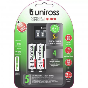 Uniross LCD gyorst&ouml;ltő + 4db AA/ceruza 2100mAh Hybrio Ni-Mh akkumul&aacute;tor (UCU002A)