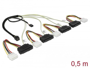Delock Mini SAS HD SFF-8643 > 4 x SAS SFF-8482 + t&aacute;p + oldals&aacute;v k&aacute;bel 50cm (83390)