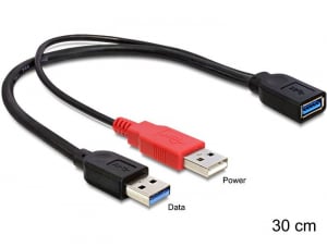 Delock 83176 USB 3.0-A female > USB 3.0-A male + USB 2.0-A male kábel 30 cm