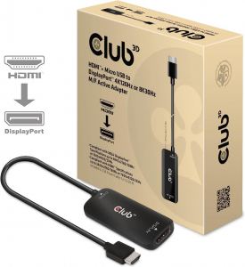CLUB3D HDMI + Micro USB --> DisplayPort kábel (CAC-1335)