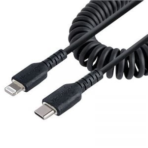 Startech.com USB-C - Lightning spirál adat- és töltőkábel 50cm fekete (RUSB2CLT50CMBC)