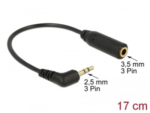 Delock Stereo jack 2.5mm 3 pin apa (hajlított csatlakozó) > Stereo jack 3.5mm 3 pin anya kábel (65672)