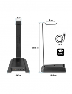 Spirit of Gamer SENTINEL 7.1 fejhallgató állvány beépített USB Hubbal és hangkártyával fekete (SOG-STD5)