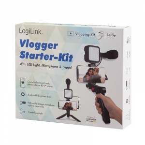 LogiLink Vlogger Kit LED fénnyel, mikrofonnal + állvánnyal 4,7-7"-os okostelefonokhoz (AA0157)