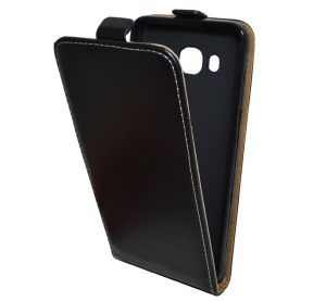 Tok álló, bőr hatású (FLIP, lefelé nyíló, szilikon tartó) FEKETE [Samsung Galaxy J5 (2016) SM-J510]