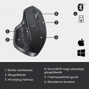 Logitech MX Master 2S vezeték nélküli bluetooth egér Graphite (910-005966)