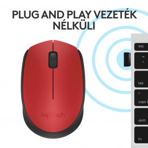 Logitech M171 vezeték nélküli egér piros-fekete (910-004641) USB