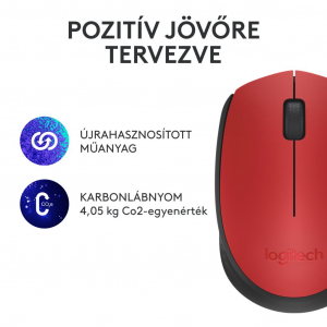 Logitech M171 vezeték nélküli egér piros-fekete (910-004641) USB