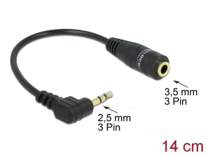 Delock sztereó 2.5 mm jack apa > 3.5 mm jack anya kábel 14cm (65397)