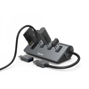 Hama 3 port USB 3.2 GEN1 hub + kártyaolvasó szürke (200140)