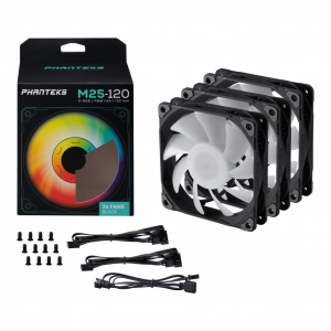 Phanteks PH-F120M25 120MM ház hűtő ventilátor fekete 3db (PH-F120M25_DRGB_PWM_BK01_3P)
