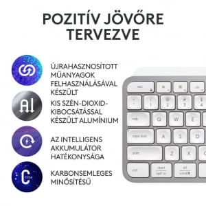 Logitech MX Keys S vezeték nélküli US International Bluetooth billentyűzet halványszürke (920-011588)