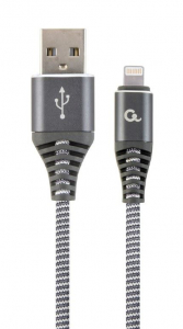 Gembird 8-pin - USB-A adat- &eacute;s t&ouml;ltők&aacute;bel 2m sz&uuml;rke-feh&eacute;r (CC-USB2B-AMLM-2M-WB2)
