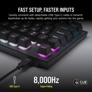 Corsair K60 PRO TKL RGB Optical-Mechanical Gaming NA billentyűzet fekete (CH-911D01A-NA)