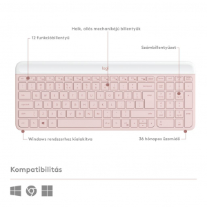 Logitech MK470 vezeték nélküli US billentyűzet + optikai egér rózsaszín (920-011322 / 920-011320)