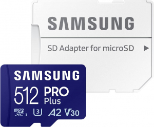 512GB microSDXC Samsung Pro Plus CL10 U3 A2 V30 + adapter (MB-MD512SA/EU)