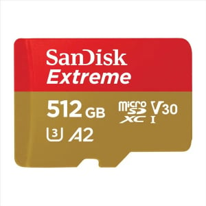 512GB Sandisk Extreme microSDXC CL10 U3 V30 A2 + adapter (SDSQXAV-512G-GN6MA / 121589)