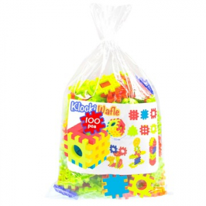 Mochtoys Gofri műanyag építőjáték zsákban - 100 db-os, nagy méretű építőelemek (12340)